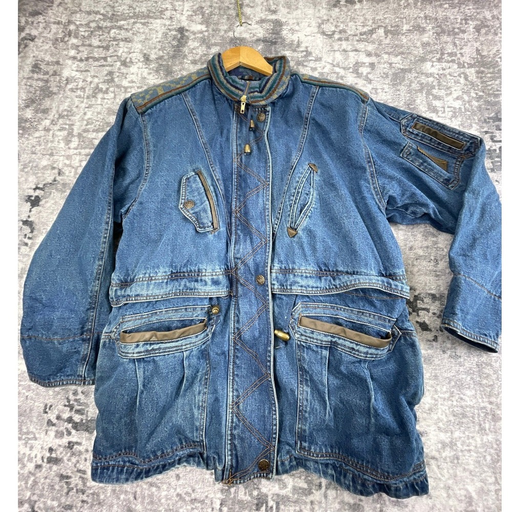 Vtg Current Seen Denim Barn Jacket Medium Equestrian Western Boho Chore Coat